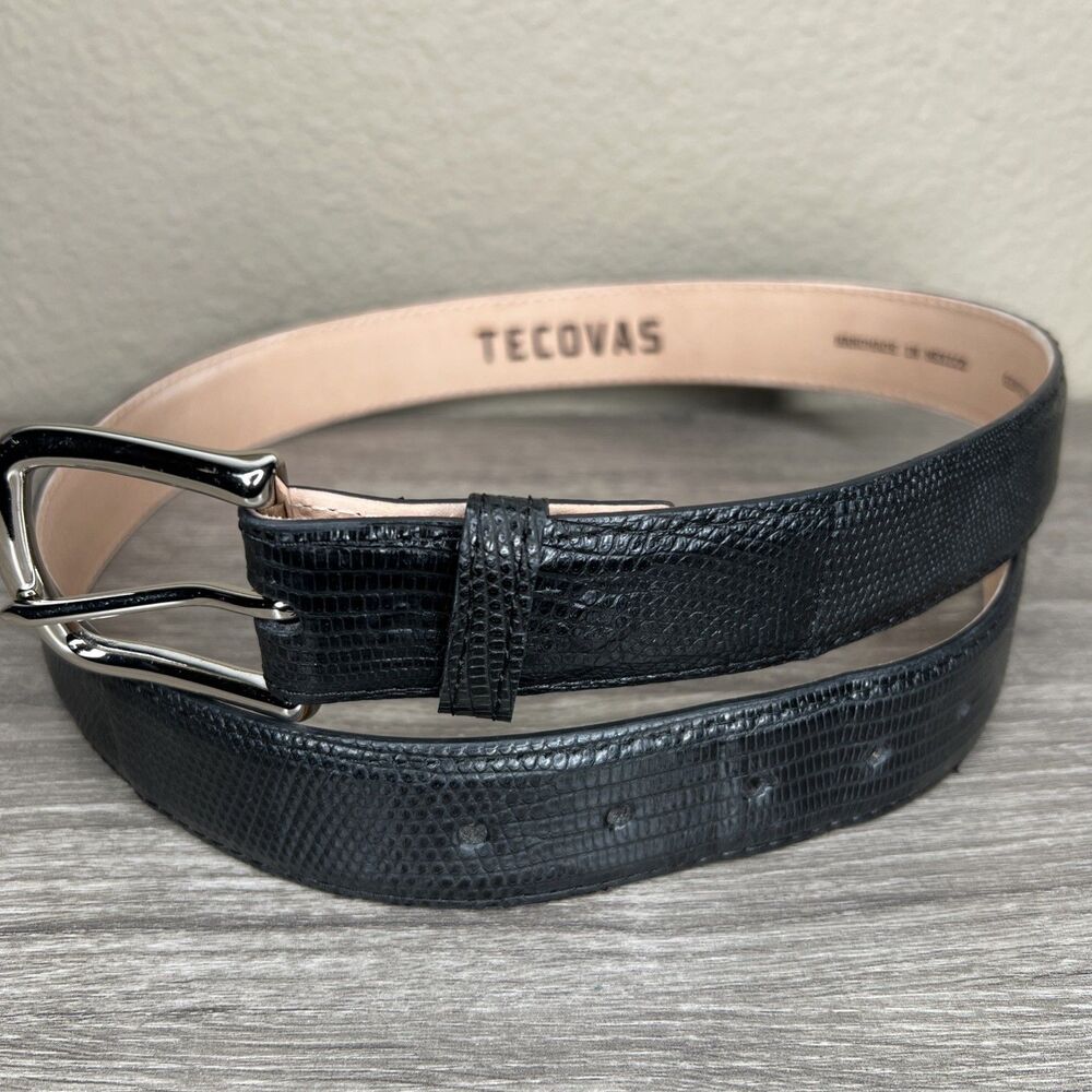 Tecovas Genuine Lizard Leather Belt 32 Black Handmade in Mexico Western